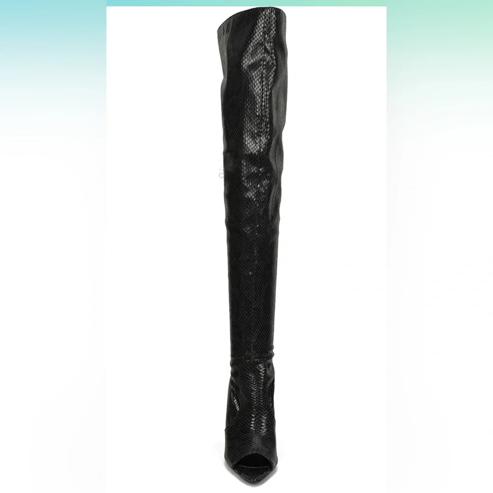 NWOT • Cape Robbin • Toxic Faux Snake Thigh High Over The Knee Peep Toe Stiletto